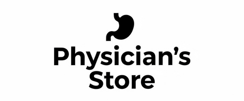 Physician's Store logo with a black silhouette of a person on a white background